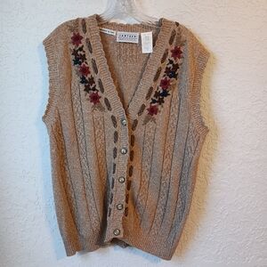 Vintage Holiday Hand Embroidered Grandma Knitted Button Up Vest M